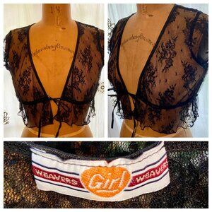 Vintage WEAVERS GIRL Y2K Black Lace Glitter Bolero Shrug L Whimsigoth Fairycore